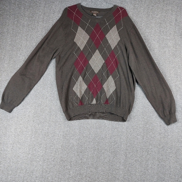 Chatham Other - CHATHAM ROAD MENS BROWN ARGYLE PREPPY VNECK COTTON CASHMERE SWEATER SIZE LARGE